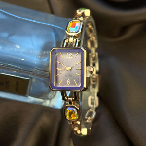 Exqusite Rhinestone Square Watch For Women Golden Silver Colorful Diamond Steel Strap Bracelet Wristwatch Daily Waterproof Womens Casual Watches