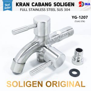 Kran Cabang SOLIGEN Stainless Steel Keran Air Shower Double Taman YG 1207 1208 1209 SUS 304 SUS304 Stainless steel asli anti karat korosi awet tahan lama pakai tahunan stop kran double 2 lubang mesin cuci tembok dinding shower mandi