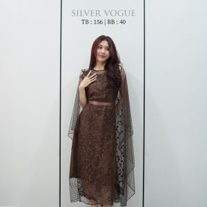 SV 3951 - Nabilla Set Dress | Silvervogue | Gaun Silk + Tile Midi Pakaian Wanita