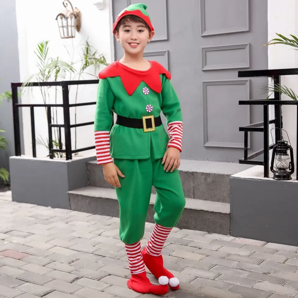 Hot Selling Christmas Green Elf Santa Claus Cosplay Costume Family Xmas Party Dress Suit Clothing Adult Kids Lazada PH