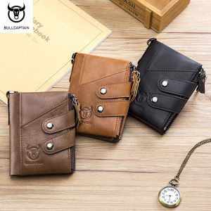 BULLCAPTAIN leather wallet mens multi-function business casual RFID anti-theft swipe multi-card slot buckle zipper coin wallet