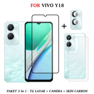 Paket 3IN1 For Vivo Y18 Screen Guard Free Tempered Glass Camera & Garskin Carbon Anti Jamur- HOHA CASE