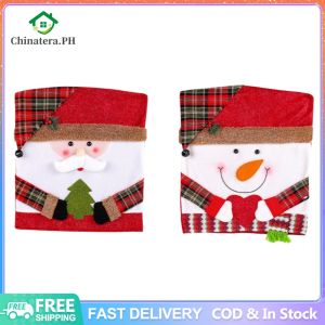 2 Pcs Santa Snowman Chair Back Cover Xmas Chair Covers Dinner Chair Seat Cover for Kitchen Dinning Room Holiday Party Decor