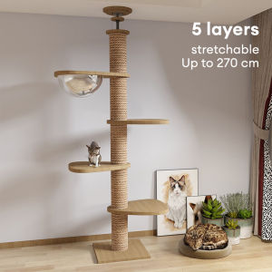 Greenpets Cat Climbing Shelf Ceiling Cat Condo Wooden Multifunctional Stable Not Wobbly Height Adjustable Cat Jumping Platform Oversized Cat Tree Cat House