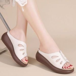 [Free Shipping] WomenS Sandals For Mothers 2025 Summer New Style Mid-Heel Outdoor Hollow Out WomenS Sandals Ladies Wedge Heel Sandals