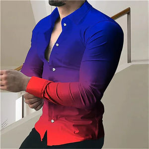 Mens Shirts 2026 Summer Gradual Graphics Print Volume Decrease Rainbow Freedom Street Long Sleeve Button Fashion Shirt 6XL