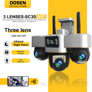 DOSEN CCTV Outdoor IP66 Waterproof SC30 4G Three Lens 360° Monitoring Night Vision Wifi Camera Built-in 4G Sim Card Using the V380 Per APP