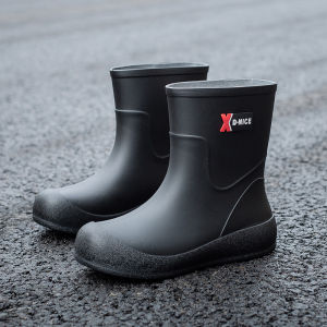 รองเท้าบูทกันฝนขาสั้นสำหรับผู้หญิง กันลื่นและทนต่อการสึกหรอ กันน้ำ กันคราบ นุ่มและเบา ซับในผ้าก๊อซ รองเท้าทำงานวันฝนตก วัสดุพีวีซี