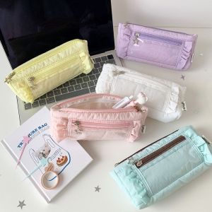 CANICECA Transparent window Pencil Case Badge Display Large Capacity Pen Bag Portable Storage Stationery Storage Pouch Office School Supplies