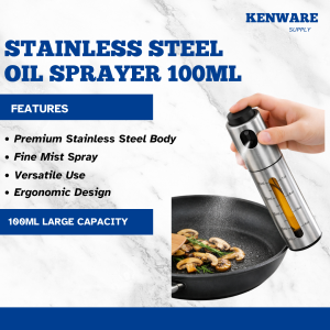 Oil Sprayer Bottle Stainless Steel 100ml for Cooking Glass Spray Bottle for Air Fryer BBQ Salad – Olive Oil / Vinegar Dispenser