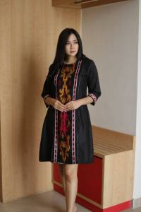 Dress Batik Wanita Midi Lengan Panjang Pesta Mix Toyobo Motif Songket