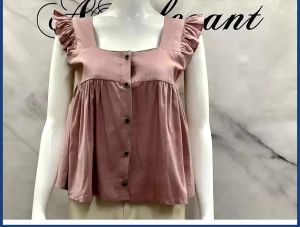 TFF NEW casual plain button square neck sleeves top blouse (one size)