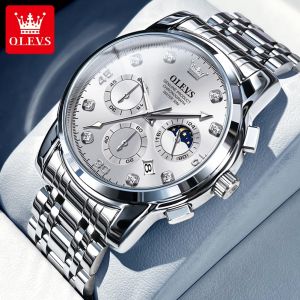 OLEVS Watch For Men 100% Original Import Water Proof Quartz Movement Calendar Luminous Multifunction Chronograph Stainless Steel
