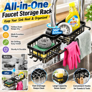 Kitchen Faucet Organizer Adjustable Sink Storage Rack Space-Saving Holder For Kitchen Essentials Water Tap Shelf