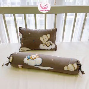 Bộ gối nằm và gối ôm cho bé Katina House gòn lông vũ vải Cotton Satin Hàn Quốc mềm mát