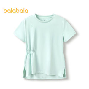 Balabala เสื้อยืดแขนสั้นเด็กผู้หญิงใหม่2024ฤดูร้อนแห้งเร็วกีฬาพิมพ์ลาย