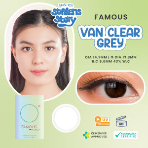 Famous Van Clear Grey | 14.2mm Soflens Warna | Soflen Beda Minus (1pcs/sebelah) | Normal dan -0.50 sd -8.00