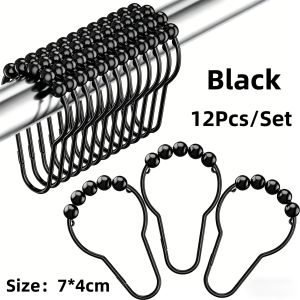 12PCS Bathroom Shower Curtain Hooks Stainless Steel Roller Ball Curtain Rings Shower Curtain Hooks