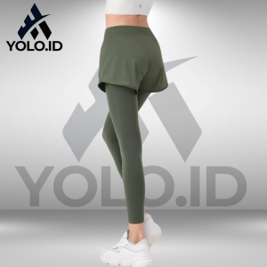 Legging Olahraga Wanita High Waist Spandeks untuk Yoga & Gym Warna Neon/Dark Grey