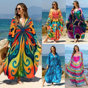 2026 New Loose Cotton Maxi Dress Womens Beach Holiday Printed Gown Large Size Bikini Cover up Chinese Manufacturer Stock Available