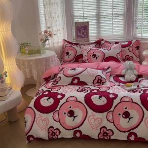 Cheap Strawberry Bear Four-Piece Bedding Set Bed Sheet Quilt Cover Three-Piece Set Student Dormitory Single Bed Quilt Cover LZD