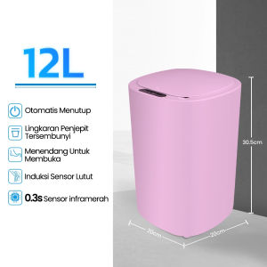 Tempat Sampah Pintar warna PINK sensor Infrared otomatis tertutup Tong Sampah Pintar Kapasitas 12L perlengkapan rumah barang unik modern