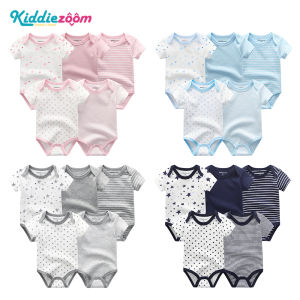 Kiddiezoom 100% Cotton Baby Romper Boy and Girl Newborn Bodysuit Clothes Short Sleeve 5Pcs Stars Pattern 0-12 Months