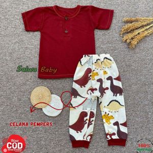 Salwa Baby - Setelan Wangki Pendek Celana Panjang Baby Usia 3-12 Bulan Motif Dino Microsaurus