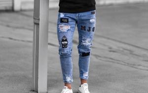 Hopeu เป็นฝอยตกแต่งรูปแบบตัวอักษรกางเกงยีนส์สําหรับผู้ชายฉีกกางเกงยีนส์ผู้ชายผอมทําลายกางเกงยีนส์แบบบางพอดีซิปสหรัฐ