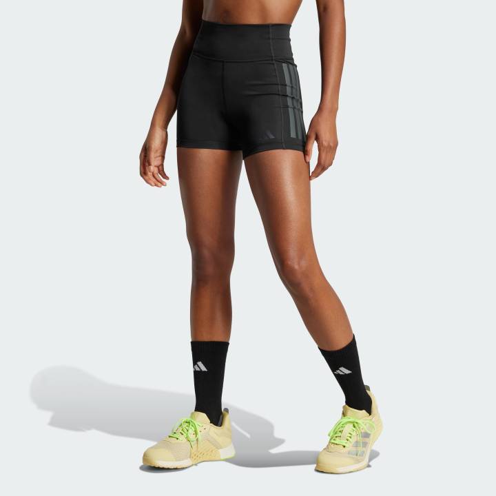 adidas เทรนนิง & Gym & Training กางเกงรัดรูปขาสั้น 1/4 แถบ 3-Stripes Optime ผู้หญิง สีดำ JG6144