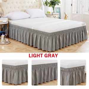 Wrap Around Bed Skirt Removable Three Fabric Sides Elastic Dust Ruffled Tailored Drop Easy to Install