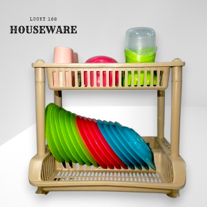 2 Layer Mocha Dish Drainer Kitchen Sink Dish Drying Rack Plastic Dish Drainer Multifunction Drying Tray Space Saving Kitchen Shelf Drainer Double Layers Tableware Rack For Home