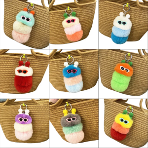 Mini Plush Keychain Mini Furs Caterpillars Stuffed Animal for Doll Multiple Pattern Keychain for Childrens Day Backpack