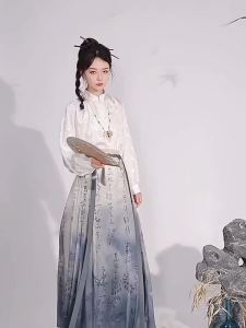 FE Hán Phục Kiểu Trung Quốc Mới Phong Cách Trung Quốc Phiên Bản Cải Tiến Của Nữ Áo Sơ Mi Satin Cao Cấp Phong Cách Trung Quốc In Họa Tiết Thư Pháp Váy Hai C