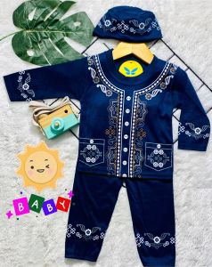 Setelan Pakaian Muslim Motif islami Warna / Set Koko Anak Bayi Free Peci Usia 3-18 Bulan Max BB10 kg