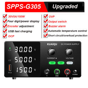 KUAIQU New DC Power Supply Lab SPPS-G3010 Titanium Anodized Power Supply Short Start Motor Killer OCP OVP Adjustable 160V 2A 30V 10A 5A with USB Port
