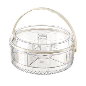 OKDEALS01 Transparent Picnic Fruit Preservation Tray Divided Foldable Handle Living Room Serving Tray Kitchen Organizer Tray Double Layer Fruit Storage Container Party