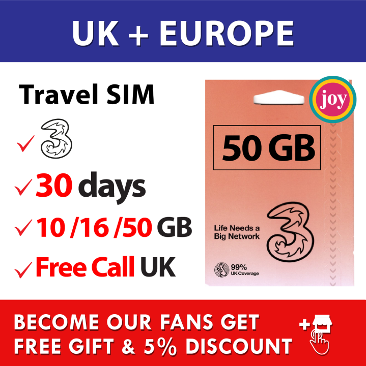 UK EUROPE 28days 10GB Three SIM card Europe Travel Prepaid Sim Card United Kingdom 英国旅游卡欧洲上网卡