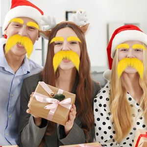 PHANT Self Adhesive Fake Beard Pack Of Three Yellow Color Eyebrow Set Adult Kid Lightweight Cosplay Outfit Accessories Festival Party
