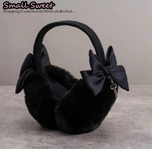 Gothic Punk Handmade Bow Cross Earmuff Dark Warm Ear Black Plush Subcultural Y2K Girl Protection Winter Earmuffs Accessories2026