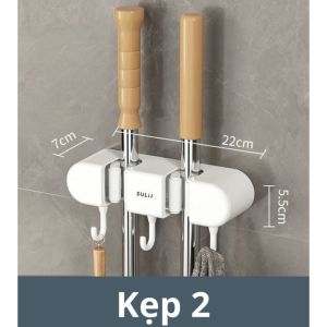 Kẹp treo chổi cây lau nhà dán tường 2in1 kèm móc treo siêu chắc Giá treo đồ đa năng dán tường chịu lực cao cấp