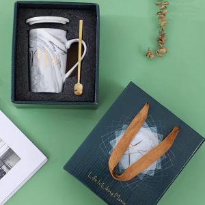 Marble mug with Lid with spoon Creative Gift box Ceramic mug ins Wind Coffee couple drink cup 350ml