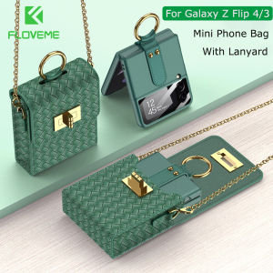 FLOVEME Luxury Braid Pattern Phone Bag For Samsung Galaxy Z Flip 4 Flip 3 5G Small Fragrant With Lanyard Mini Phone Case For Galaxy Z Flip 4 Flip 3
