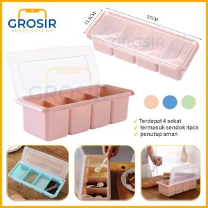 Tempat Bumbu Dapur 4 sekat free 4 sendok cocok untuk wadah rempah-rempah Rak 4in1 persegi panjang serbaguna