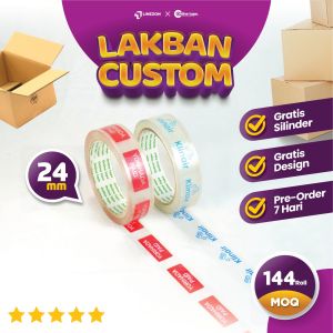 Cetak Lakban Custom Printing 24MM X 80 YARD X 45 MIC 1 Warna / Custom isolasi solasi lakban brand logo / Online tape