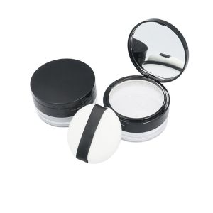YLISSFU HUT Clear Excellent Handheld Powdery Cake Box Packing Container With Puff Round Sieve Sifter Loose Powder Pot Travel Makeup Jar Plastic Cosmetic Container Empty Powder Case