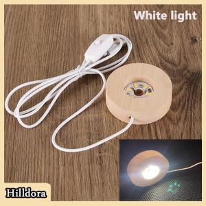 [Hilldora] Round Wood Light Base USB with switch LED Light Rotating Display Stand Lamp Base Home Decor