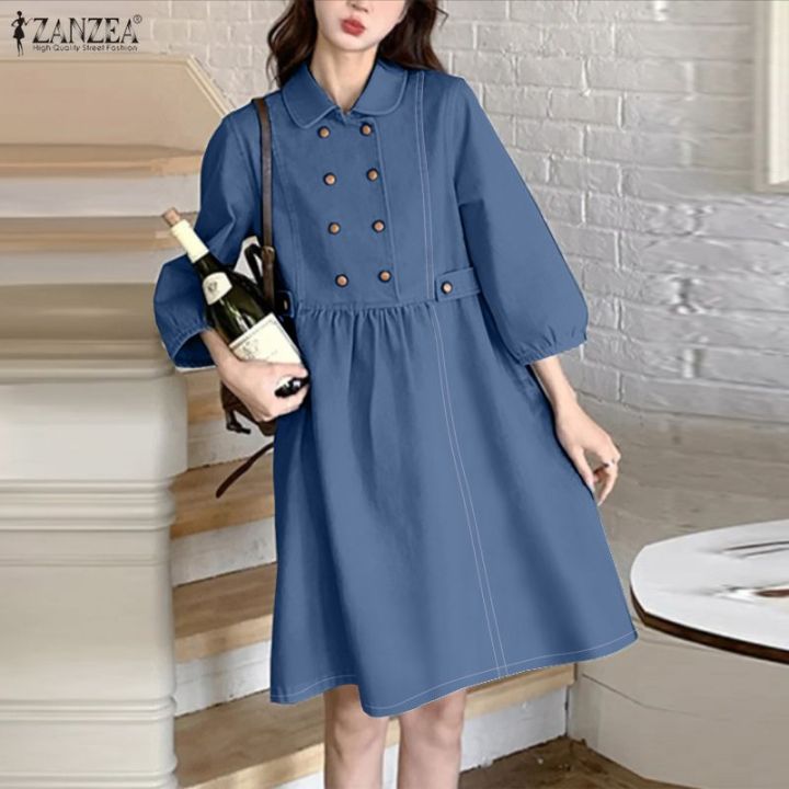 button down knee length dress Citrus Seaside Button Down Knee Dress Slub Yarn Dye / L *FINAL SALE* main image 0