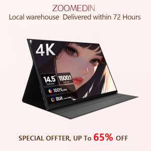 【Local Warehouse】ZOOMEDIN 4K 14.5/15.6 Laptop Extended Monitor 1500:1 100% sRGB USB-C HDMI Portable Gaming Monitor HDR Travel Monitor with Speakers & Smart for Laptop PS5/4 Xbox Switch