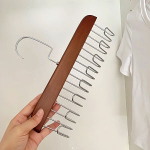 8 Hooks Hanger Durable Stackable Solid Wood and Steel Anti-Slip Wardrobe Hangers for Clothes and Accessories Organized Wardrobe Space